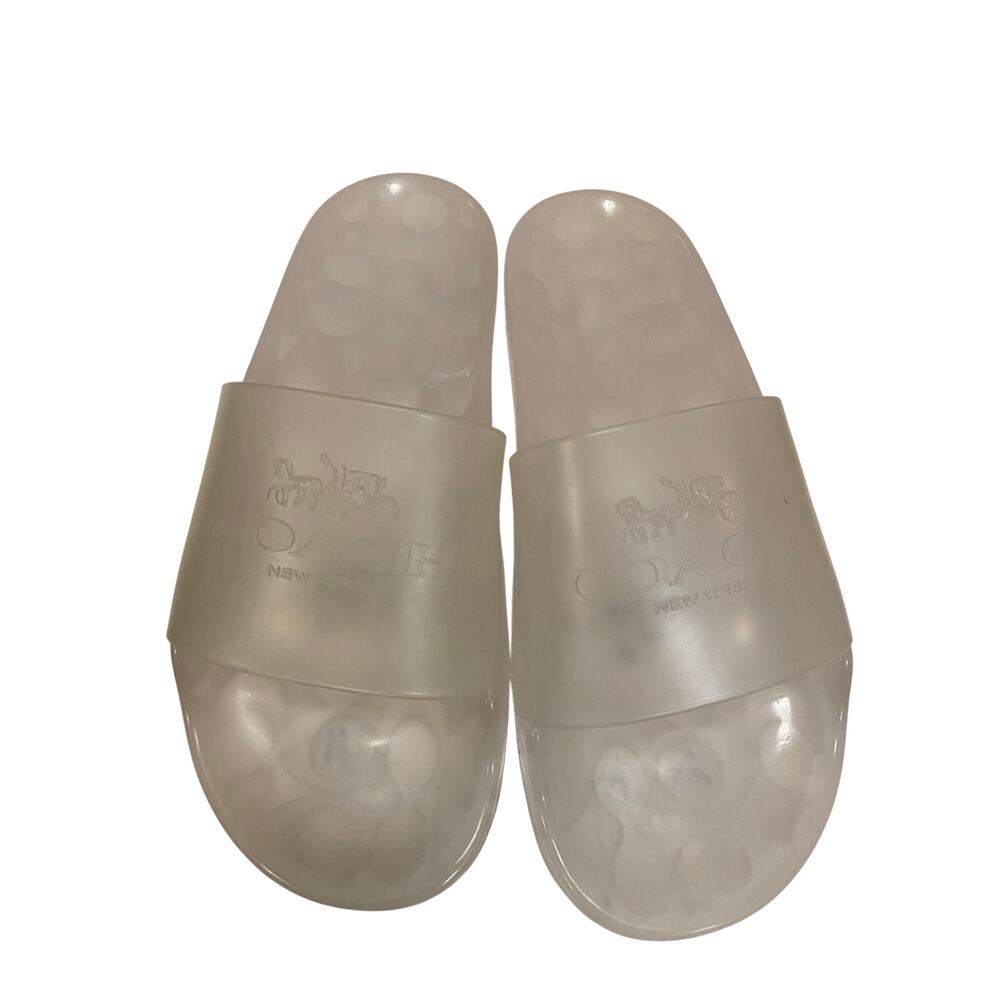NIB Size 9B COACH Ulyssa Clear Water-Resistant Jelly Rubber Logo Slip-On Slides